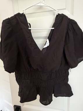 Time and Tru Black Puff Sleeve Peplum Top